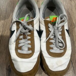 Nike White and Brown Sneakers with Retro Design